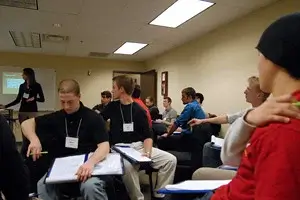 Corps drum majors take part in a leadership sessionas part of the 2010 DCI Annual Meeting.